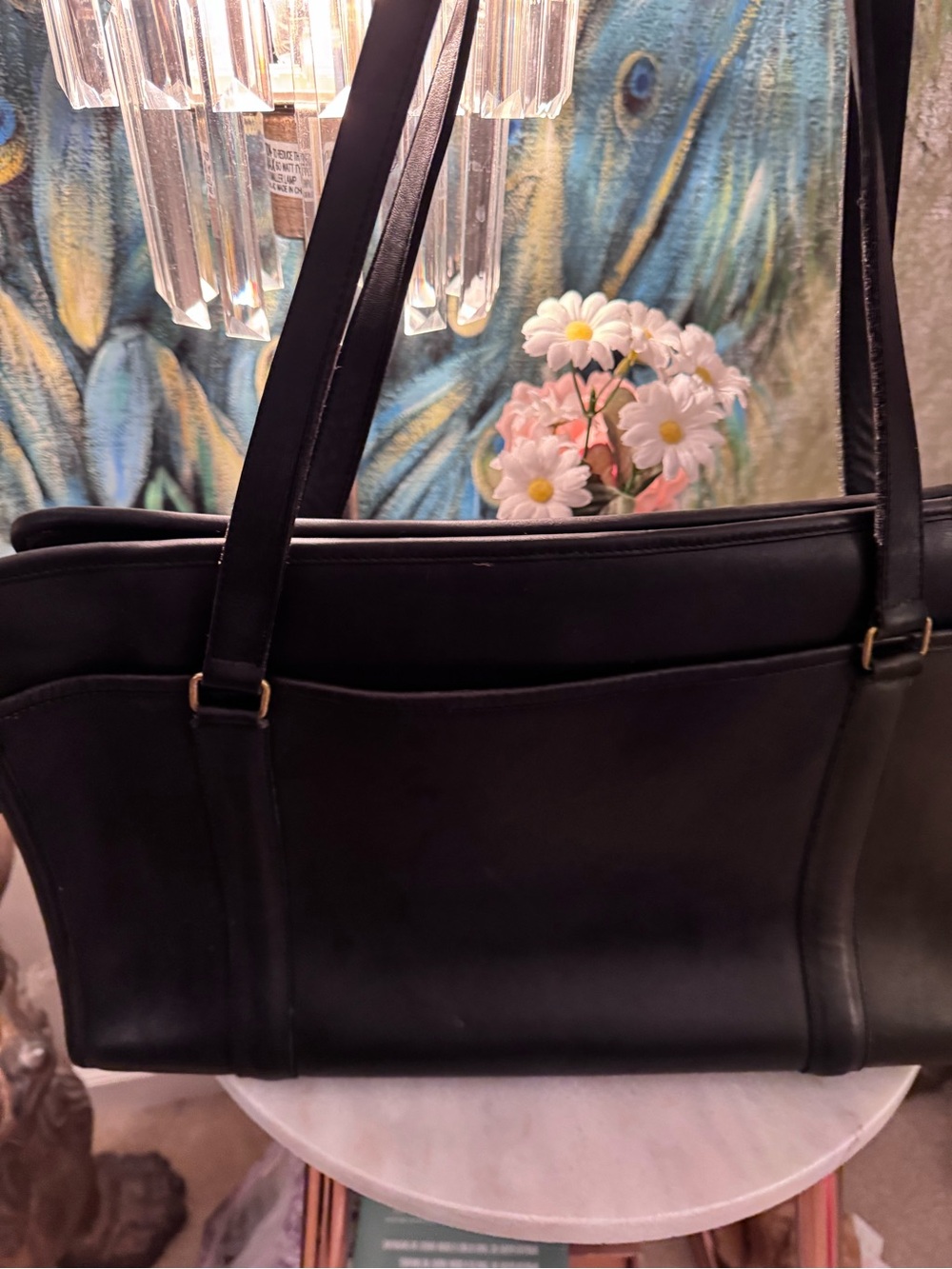 EUC VTG Coach Black Leather Shoulder Brief Tote Bag w/original hang tag